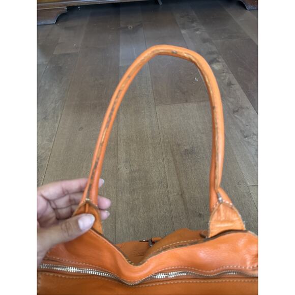 Cole Haan Orange Leather Handbag Purse 2 Handle Zip Top Satchel 12x8” - Picture 4 of 7